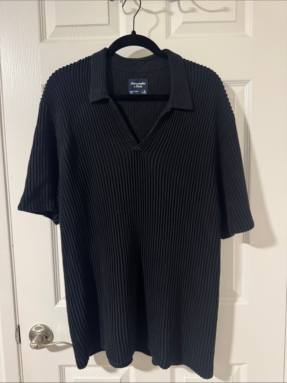 Abercrombie & Fitch Men's Black Rib-Texture Polo